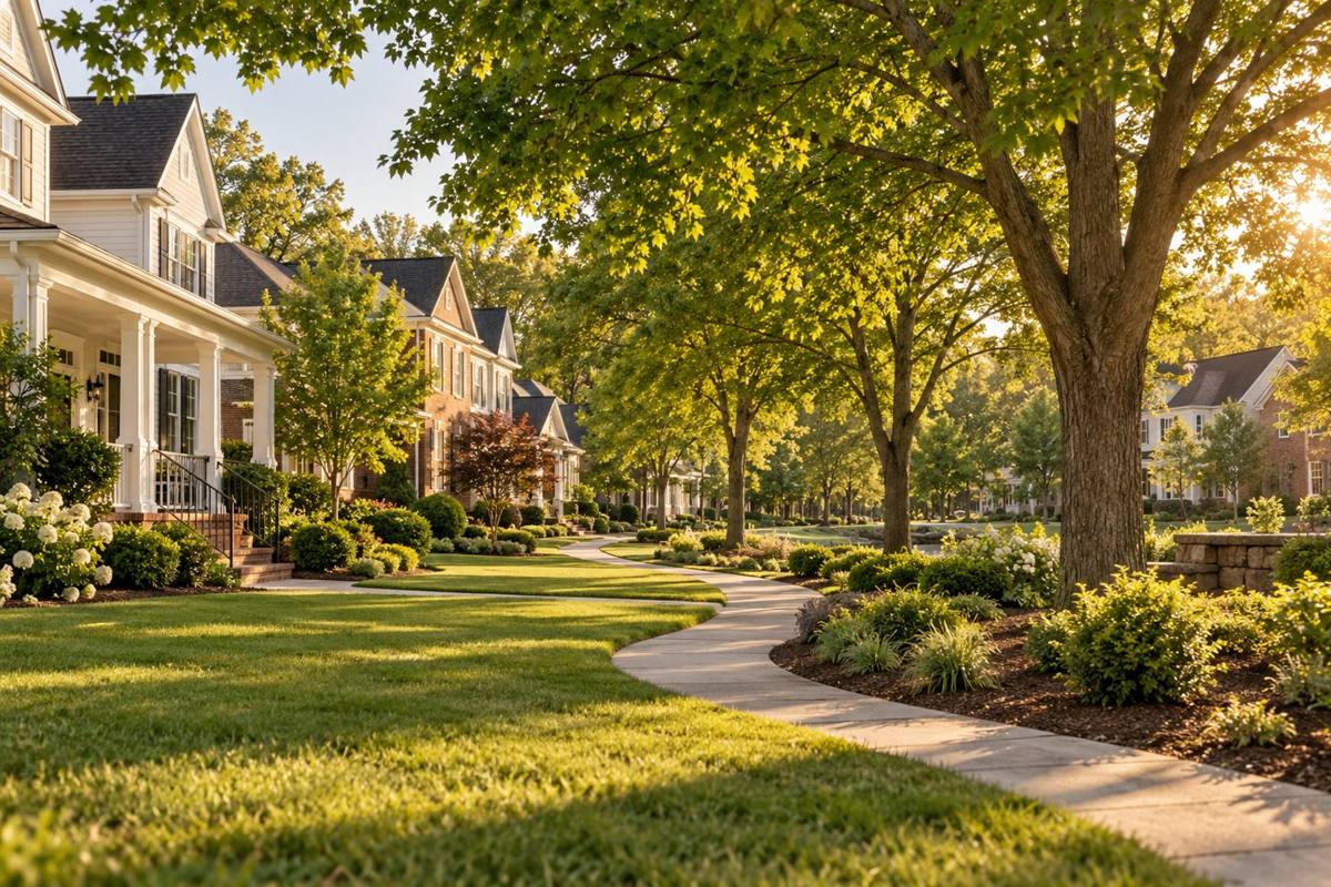 Illustration of the fictional Maple Grove neighborhood